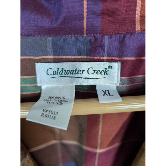 Coldwater Creek Shirt XL Purple Red Plaid 100% Silk Button Front Blouse Mb - Picture 2 of 7